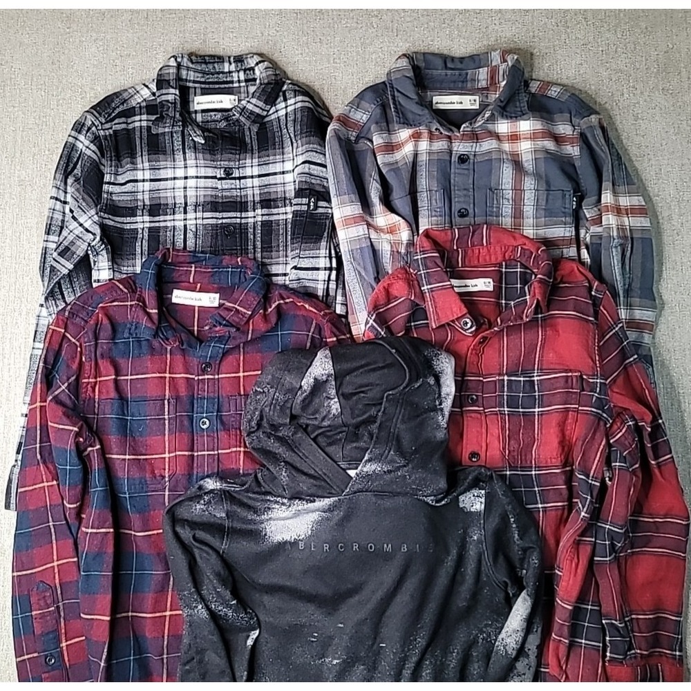 5 Abercrombie Kids Boys 9/10 Flannel Long Sleeve‎ Shirts Plaid & Sweatshirt EUC - Picture 2 of 15